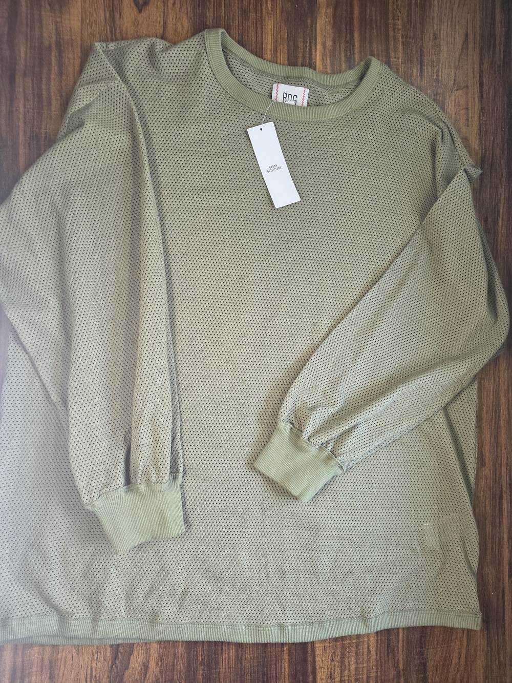 BDG Olive Green Mesh Long Sleeve Sweatshirt